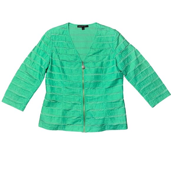 Lafayette 148 New York Womens 8 Suit Jacket Blazer Green Stripe Linen 3/4 Sleeve - Picture 1 of 10